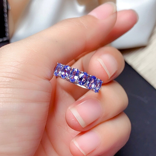 Genuine Tanzanite Ring 3*5MM 6 Pieces Natural Blue Gemstone Band Rings for Women Anniversary Gift Real 925 Sterling Silver|Rings|