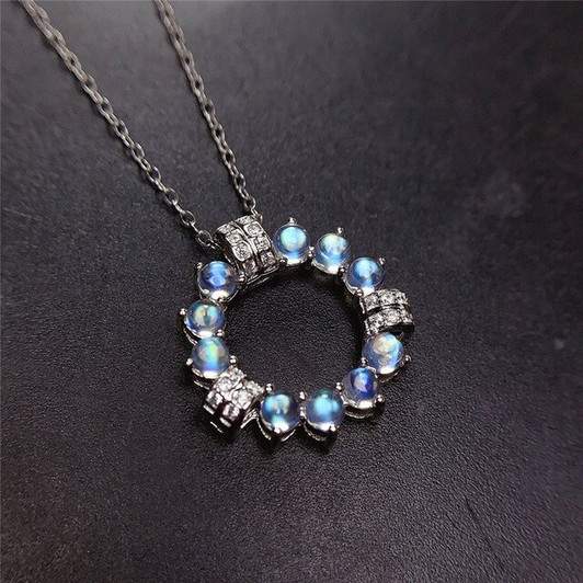 Natural Monstone Pendant 3mm Genuine Blue Ray Gemstone Necklace for Women Anniversary Gift Real 925 Sterling Silver Fine Jewery|Pendants|