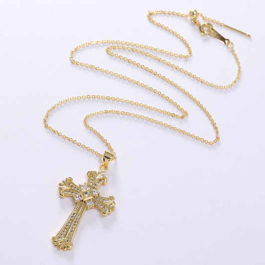 LUALA Cross Shape Pendant Necklace Retro Jewelry Exquisite Copper Zircon Party Decoration Chain Length Adjustable Wholesale|Pendant Necklaces|