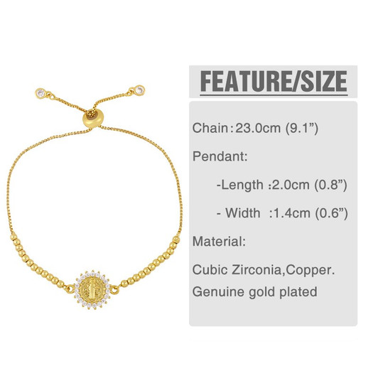 LUALA Gold Chain Virgin Mary Charm Bracelets For Women Crystal Bracelet Religious Paved CZ Jewelry Accessiories Wholesale|Chain & Link Bracelets|
