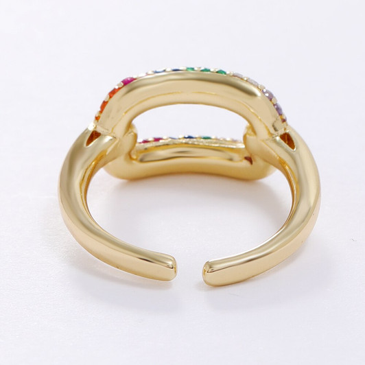 LUALA Colorful CZ Eternity Band Rings Unique Geometric Design Adjustable Engagement Wedding Ring For Women Promise Jewelry Gift|Rings|