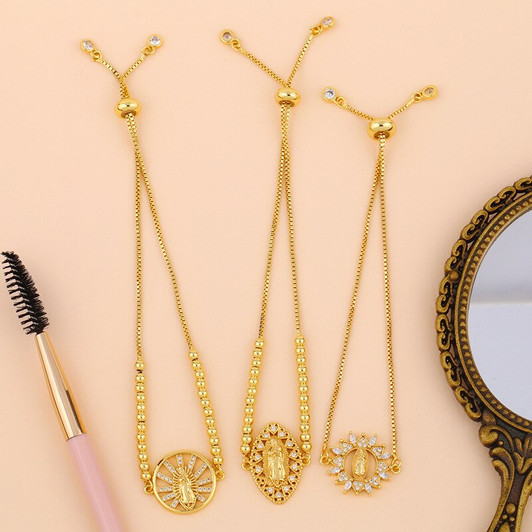 LUALA Top Cubic Zirconia Virgin Mary Bracelets For Women Gold Charm Bracelets Beads CZ Religious Jewelry Women Gifts New|Chain & Link Bracelets|