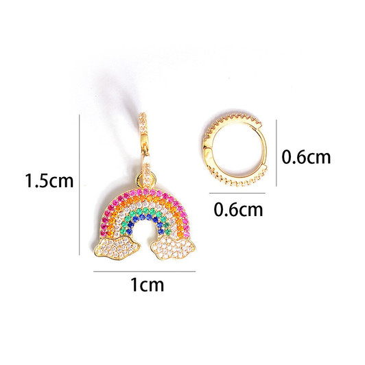 Rainbow Asymmetric Stud Earrings Pure Copper Inlaid Zircon Earrings Gold Color Fashion Trendy Women Jewelry Gift|Stud Earrings|