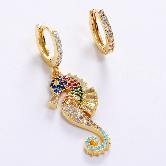 LUALA Colourful CZ Dangle Earrings For Women Girl Unique Design Lovely Seahorse Drop Earring Wholesale Fashion Accessories|Drop Earrings|