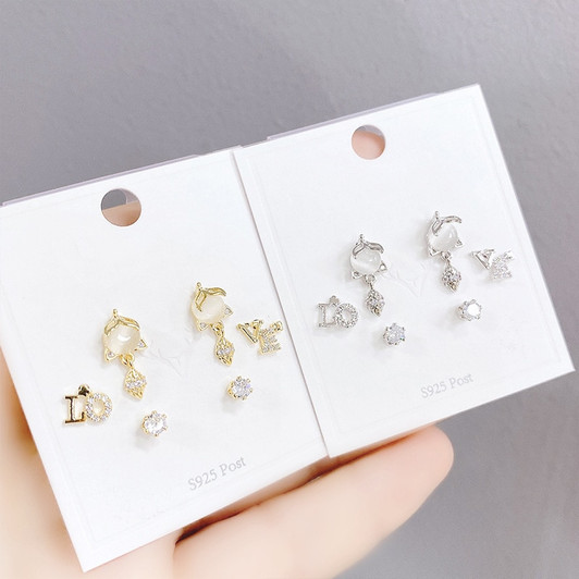 LUALA 6pcs/set Golden Guarantee Zircon Stud Earrings Set for Women Girls Love Small Earrings Korean Design Fashion Jewelry|Stud Earrings|