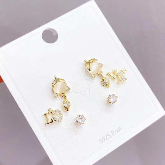 LUALA 6pcs/set Golden Guarantee Zircon Stud Earrings Set for Women Girls Love Small Earrings Korean Design Fashion Jewelry|Stud Earrings|
