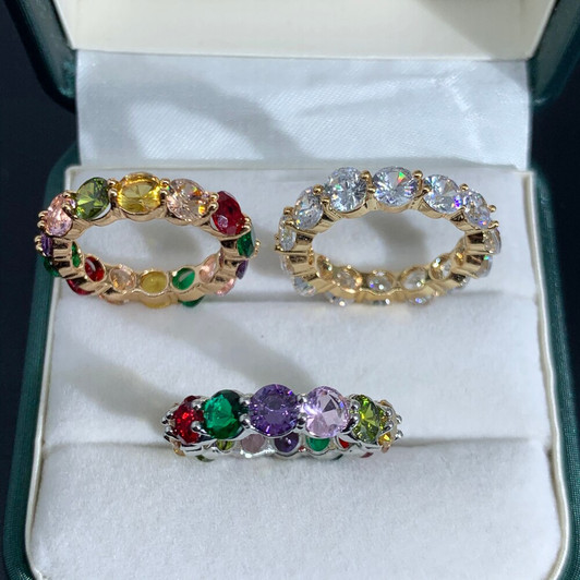 LUALA Fashion Thin Baguette Copper CZ Gold Rainbow Ring Female Charm Rings Zircon Jewelry For Women Wedding Anniversary Gifts|Rings|