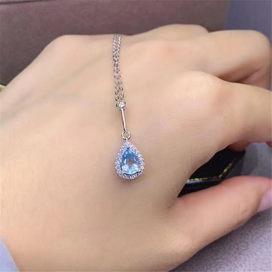 Topaz Pendant 5*7MM Natural Water Drop Blue Gemstones Necklace for Women Anniversary Gift Real 925 Sterling Silver Fine Jewelry|Pendants|
