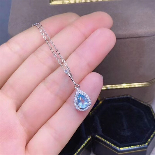 Topaz Pendant 5*7MM Natural Water Drop Blue Gemstones Necklace for Women Anniversary Gift Real 925 Sterling Silver Fine Jewelry|Pendants|