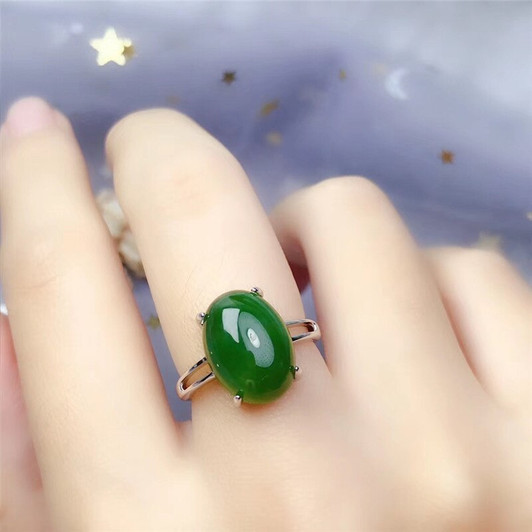 LeeChee Natural Green Jasper Ring for Women Birthday Gift 10*14MM Jade Fine Jewelry Daily Wear for Office Lady Real 925 Sliver|Rings|