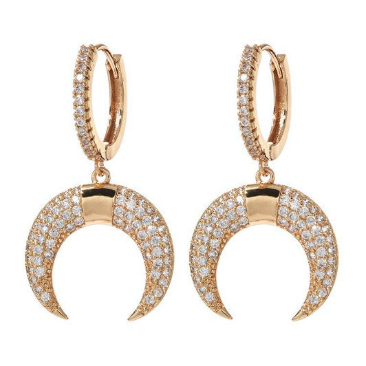 LUALA 2020 Dazzling Moon Drop Earring Full Paved CZ Stone Luxury Gold Color Women Earring Stylish Jewelry High Quality|Drop Earrings|