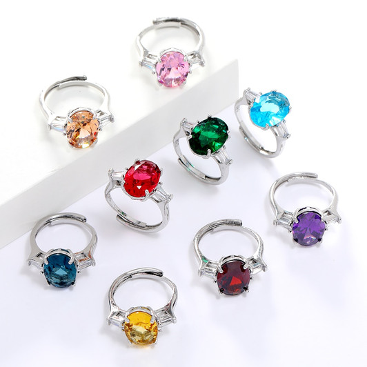 LUALA New Luxury Big AAAA Cubic Zircon Wedding Rings For Women Fashion Colorful Oval Crystal Party Bague Finger Jewelry|Rings|