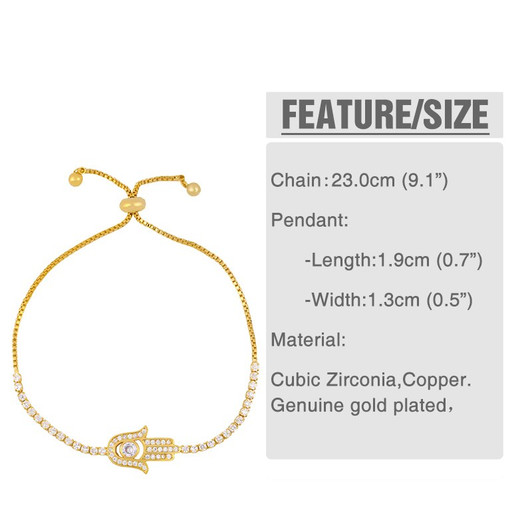 LUALA Gold Charm Bracelets For Women Adjustable Zirconia Round Heart Fatima Hand Cross Bracelet CZ Women Accessories|Chain & Link Bracelets|