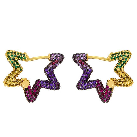 LUALA Rainbow Star Hoop Earrings For Women Gold Micro Pave Crystal Round Earrings Hoops Cubic Zirconia Wholesale Jewelry|Hoop Earrings|