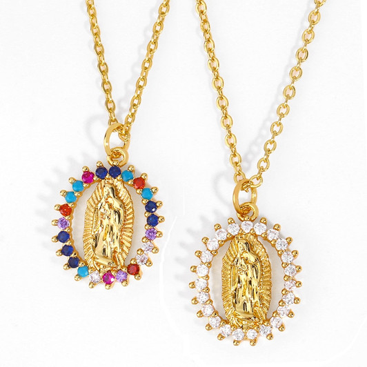 LUALA Austrian Zircon Virgin Mary Necklaces For Women Peace Necklace Long Chain Copper Catholic Jewelry Golden Plating No Fade|Pendant Necklaces|