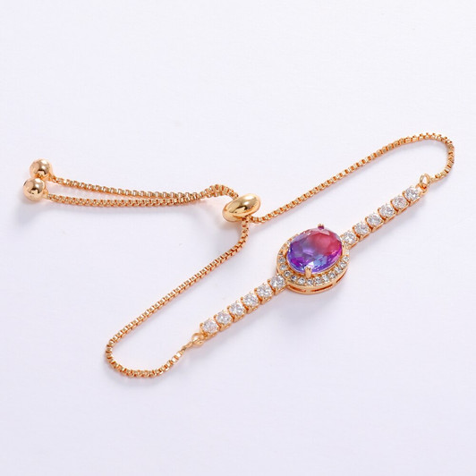 LUALA 2021 New 585 Rose Gold Colour Gradient Oval Charm Bracelet for Women Chain Tiny Crystal Zircon Fashion Bracelets Jewelry|Charm Bracelets|