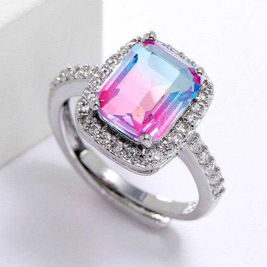 LUALA Shiny Square Zircon Engagement Ring Luxury Crystal Rainbow CZ Stone Rings For Women Wedding Jewelry Valentine's Day Gifts|Rings|