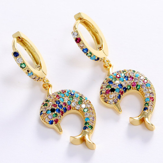 LUALA Fashion Classic Heart/Starfish/Dolphins Gold Color Drop Earrings Multi color Copper CZ Stones Jewelry Gift For Women|Hoop Earrings|