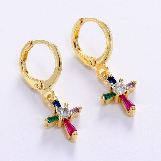 LUALA Fashion Cubic Zircon Blue Eye Cross Drop Earrings Good Quality Luck Eye Small Hoop Earring For Women CZ Jewelry 2021|Hoop Earrings|