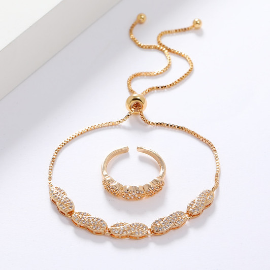LUALA Trendy Exquisite 2 Pcs Bracelet & Ring Set for Women Simple Design Adjustable Zircon Jewelry Set Accessory Gift|Jewelry Sets|
