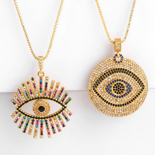 LUALA Gold Filled Greek Eye Necklace For Woman High Quality Zirconia Evil Eye Pendant Necklace CZ Rainbow Jewelry|Pendant Necklaces|