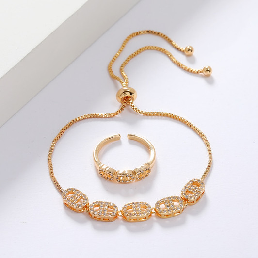 LUALA 2020 Brand Design 2 Pcs Bracelet & Ring Set for Women Adjustable Zircon Jewelry Set New Korean Fashion Jewelry Wholesale|Jewelry Sets|