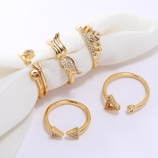 LUALA 2021 New Cute Wings/Crown CZ Rings for Women AAA Zircon Gold Colour Love Ring Set Female Fashion Jewelry No Fade|Rings|