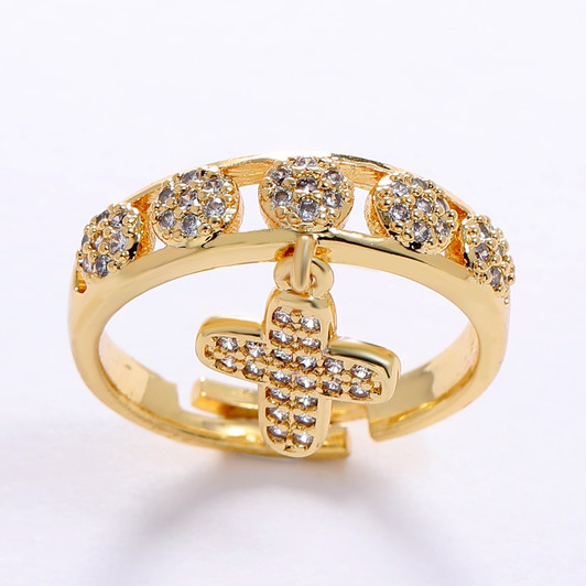 LUALA 2021 New Tassel 16K Gold Color Ring Zirconia With Spike Pendant Charm Finger Ring for Women Opening Adjustable Ring|Rings|