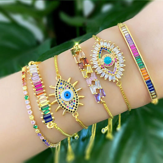 LUALA BoHo Shell Bracelet Girls CZ Rainbow Cross Tennis Bracelet Gold Color Jewelry Pulseira Feminina Dating Party Gift|Chain & Link Bracelets|