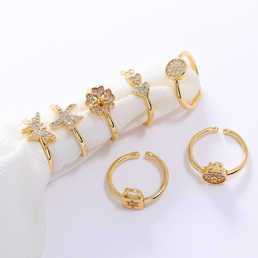 LUALA 2021 New Starfish Butterfly Lock Stackable Rings for Women AAA Zircon 16K Gold Colour Fashion Jewelry Accessories|Rings|