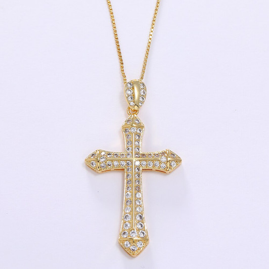 LUALA New Pave Bling Bling AAA Zircon Jesus Cross Pendant For Women Men Paved Gold Colour Necklace With Chain Hip Hop Jewelry|Pendant Necklaces|