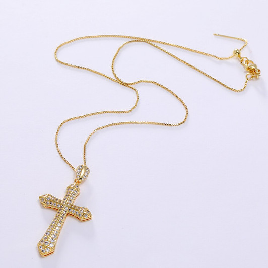 LUALA New Pave Bling Bling AAA Zircon Jesus Cross Pendant For Women Men Paved Gold Colour Necklace With Chain Hip Hop Jewelry|Pendant Necklaces|