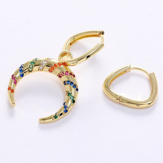 LUALA Boho Rainbow Round Zircon Earcuffs Earrings for Women Geometric Non Piercing Small CZ Ear Clips Fashion Brand Gifts|Drop Earrings|