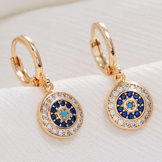 LUALA 2021 New 585 Rose Gold Colour Blue Turkish Round Eye Small Hoop Earrings Fashion Jewelry for Women Girls No Fade|Hoop Earrings|