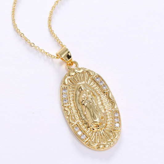 LUALA 2021 New Life Cubic Zircon Virgin Mary Necklace For Women Gold Colour Elegant Women Religion Jewelry Gifts No Fade|Pendant Necklaces|