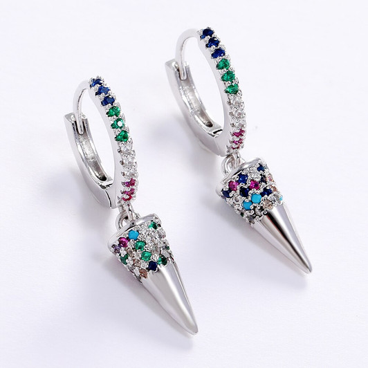 LUALA Gold/ Silver Color Circular Cone Earrings Colorful CZ Rainbow Closed Angle Fashion Jewelry for Women Accessories Wholesale|Drop Earrings|