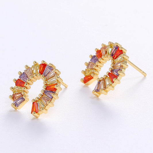 LUALA Luxury Gold Color Rainbow CZ Women's Earring Horseshoe Butterfly Stud Earrings for Qomen Jewelry Gift S925 Needle|Stud Earrings|