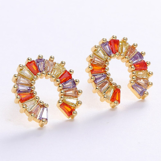 LUALA Luxury Gold Color Rainbow CZ Women's Earring Horseshoe Butterfly Stud Earrings for Qomen Jewelry Gift S925 Needle|Stud Earrings|