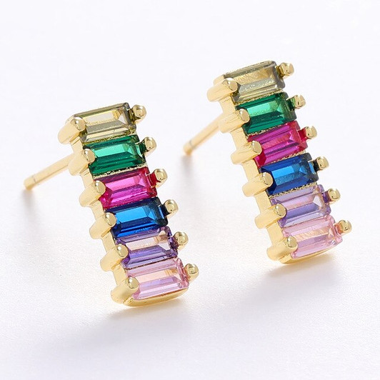 LUALA Luxury Gold Color Rainbow CZ Women's Earring Horseshoe Butterfly Stud Earrings for Qomen Jewelry Gift S925 Needle|Stud Earrings|