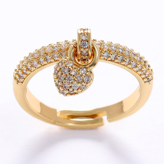 LUALA 2021 New Tassel Gold Color Ring Zirconia With Heart Pendant Charm Finger CZ Ring for Women Opening Adjustable Ring|Rings|