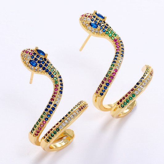 LUALA 2021 Gold Color Snake Big Stud Earring for Women Punk Style With Charm Crystal Earrings Wholesale Fashion Jewelry|Stud Earrings|