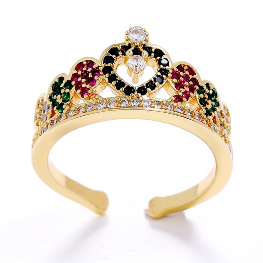 LUALA 2021 New Colorful Cubic Zirconia Adjustable Rings For Women Girls Gold Colour Fashion Party Bague Jewelry No Fade|Rings|