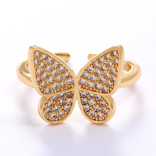 LUALA 2021 New Butterfly Rings For Women Adjustable Gold Colour Cuff Open Ring Cubic Zirconia Wholesale Fashion Jewelry Gifts|Rings|