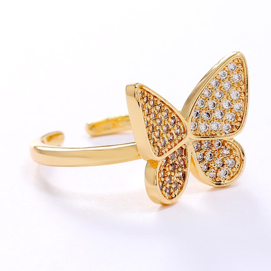 LUALA 2021 New Butterfly Rings For Women Adjustable Gold Colour Cuff Open Ring Cubic Zirconia Wholesale Fashion Jewelry Gifts|Rings|