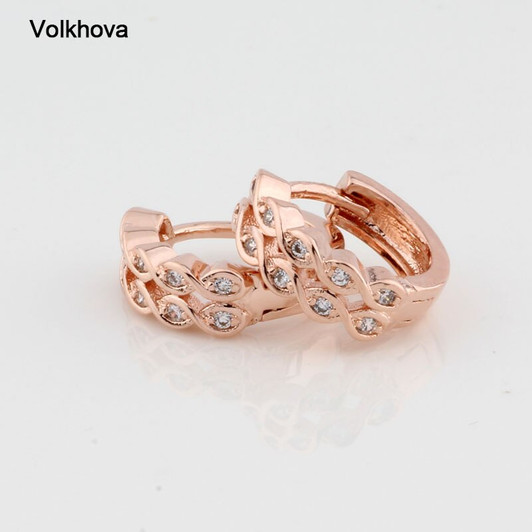 585 Rose Gold Color Small 2 Line CZ Hoop Earrings For Women Fashion Cute Jewelry New Design Good Quality|Hoop Earrings|