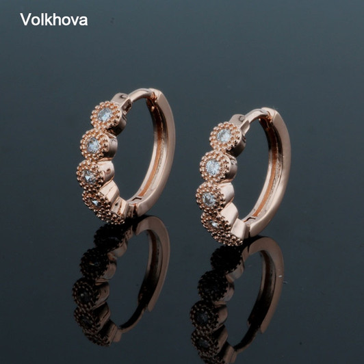 Fashion Round Plant Earrings Circle 585 Rose Gold Color Hoop Earrings Unique Micro inlaid AAA Zircon Earring For Women|Hoop Earrings|