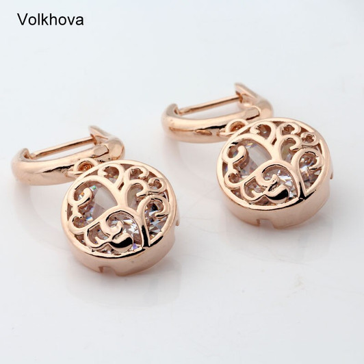 New Big Pattern Hollow Round Long Earrings 585 Rose Gold Women Jewelry White Natural Zircon Carved Unique Earrings|Drop Earrings|