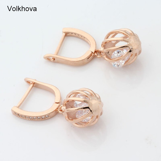 New stylish women's 585 Rose gold earrings Cubic Zirconia Round Trendy Elegant Created Earrings For Women Fashion jewelry|Drop Earrings|