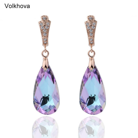 New AB Gradient Crystal Water Drop Earrings Women Luxury Jewelry 585 Rose Gold Zircon Best lady OL Dangle Earring|Drop Earrings|
