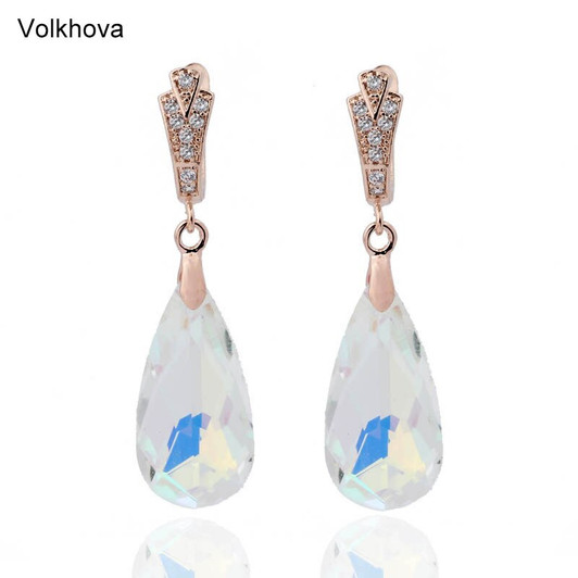 New AB Gradient Crystal Water Drop Earrings Women Luxury Jewelry 585 Rose Gold Zircon Best lady OL Dangle Earring|Drop Earrings|